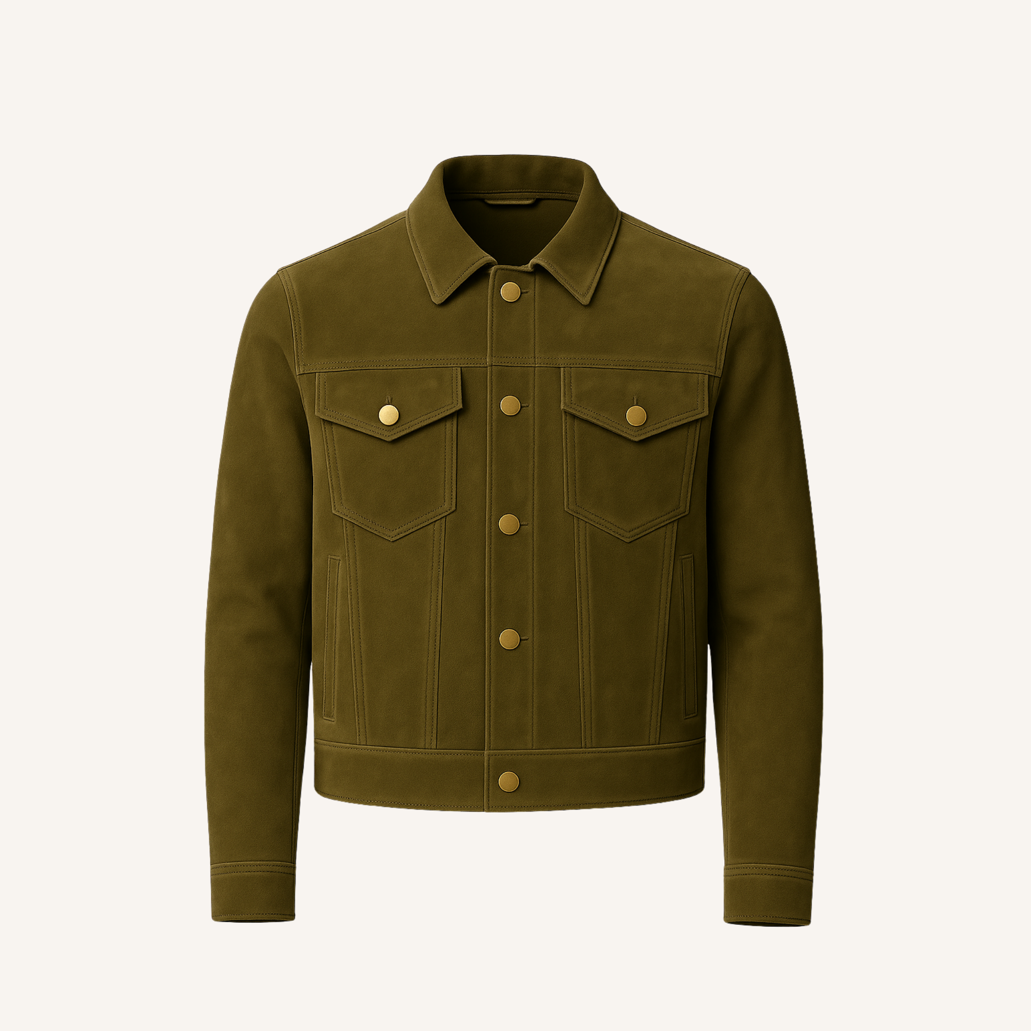 Dark Olive Suede Trucker Jacket